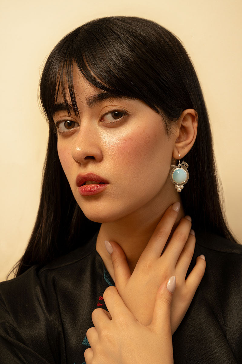 Sterling Silver Dangle Hich Earrings with Opal
