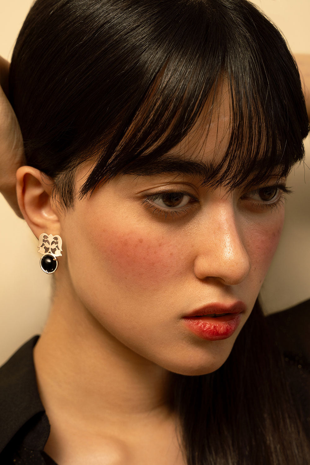 Sterling Silver Flower Stud Earrings with Onyx