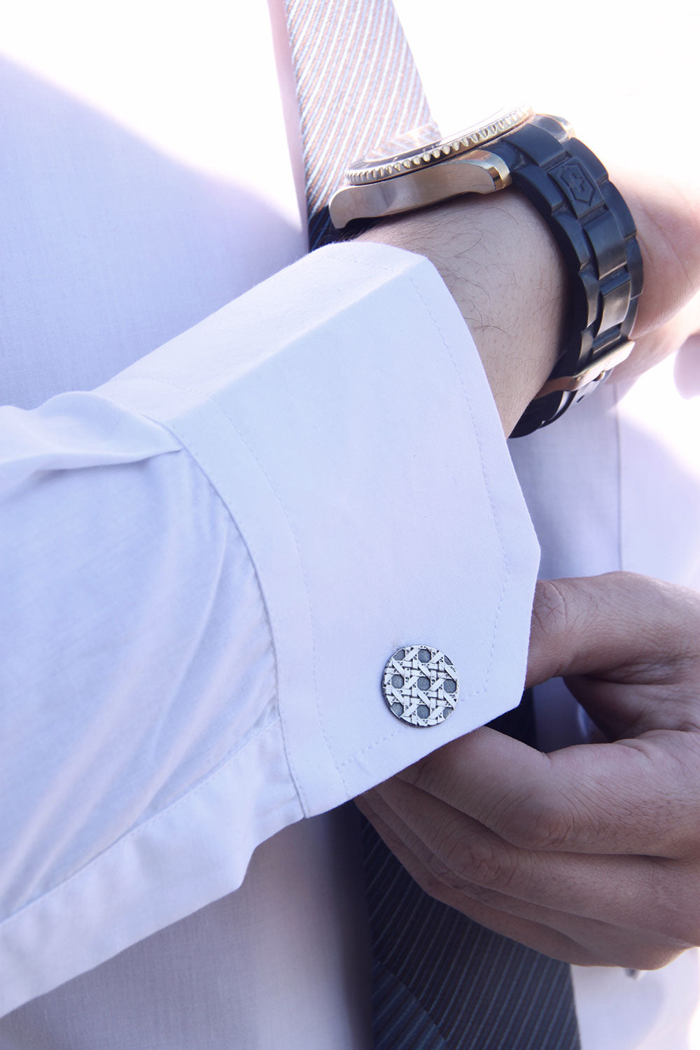 Silver Weave Pattern Cufflinks