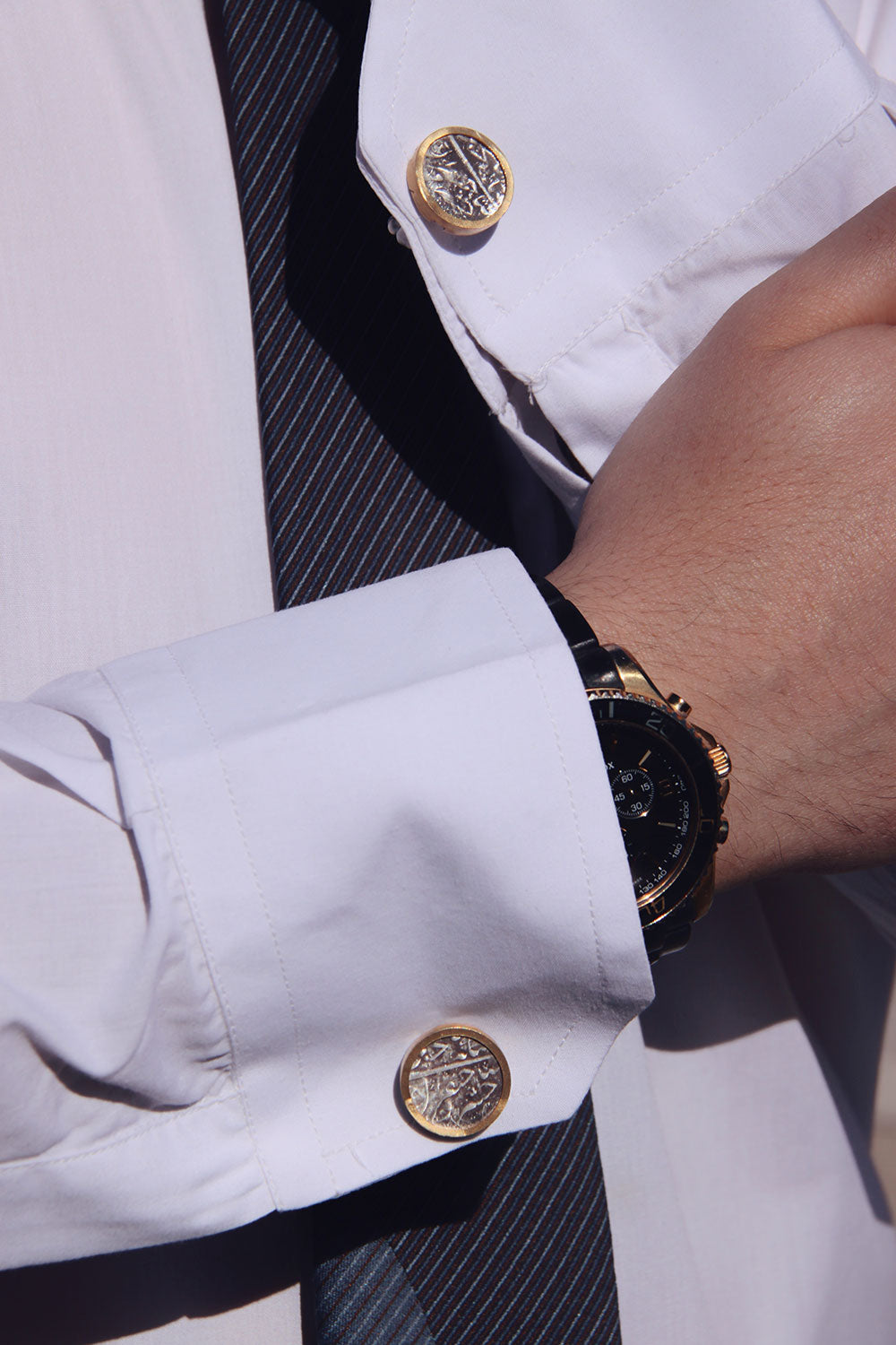 Gold Plated Silver Round Qajar Coin Cufflinks