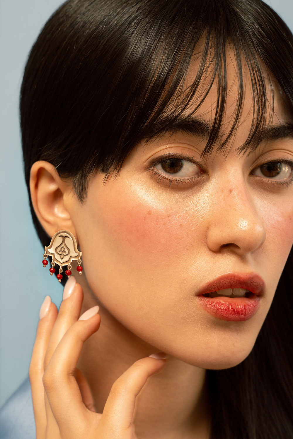 Sterling Silver Tulip Earrings with Red Crystal Drops
