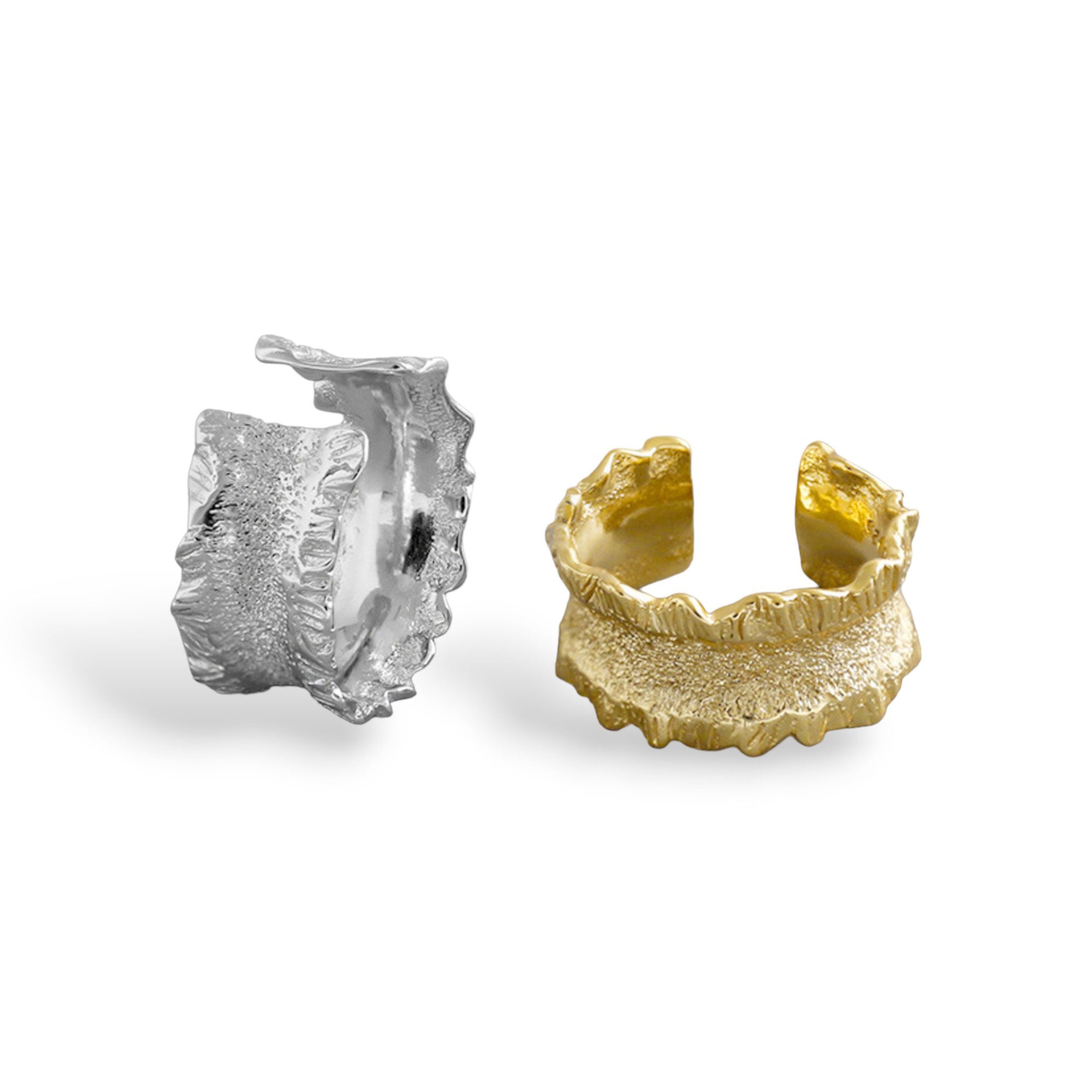 Irregular Wide Band Chunky Silver Adjustable Ring