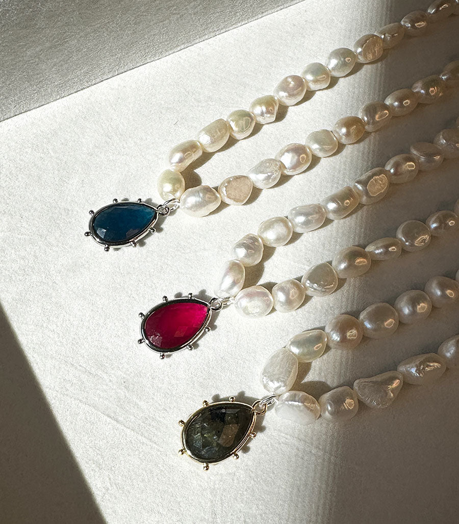 Freshwater Baroque Pearl Adjustable Choker with Gemstones