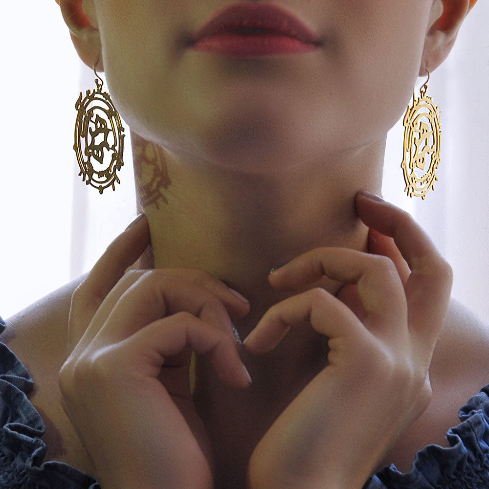 Sterling Silver Persian Calligraphy Dangle Statement Earrings