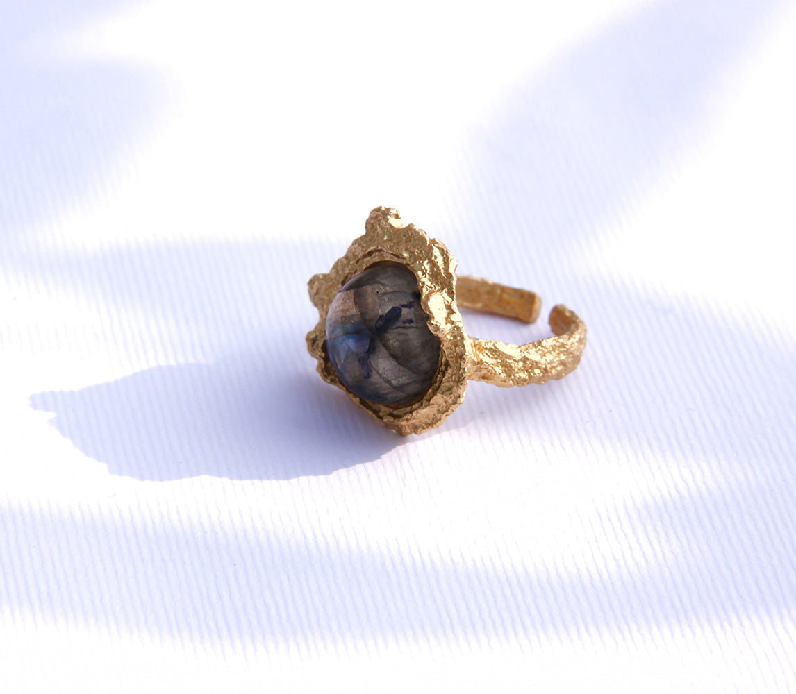 Irregular Rustic Silver Adjustable Labradorite Ring