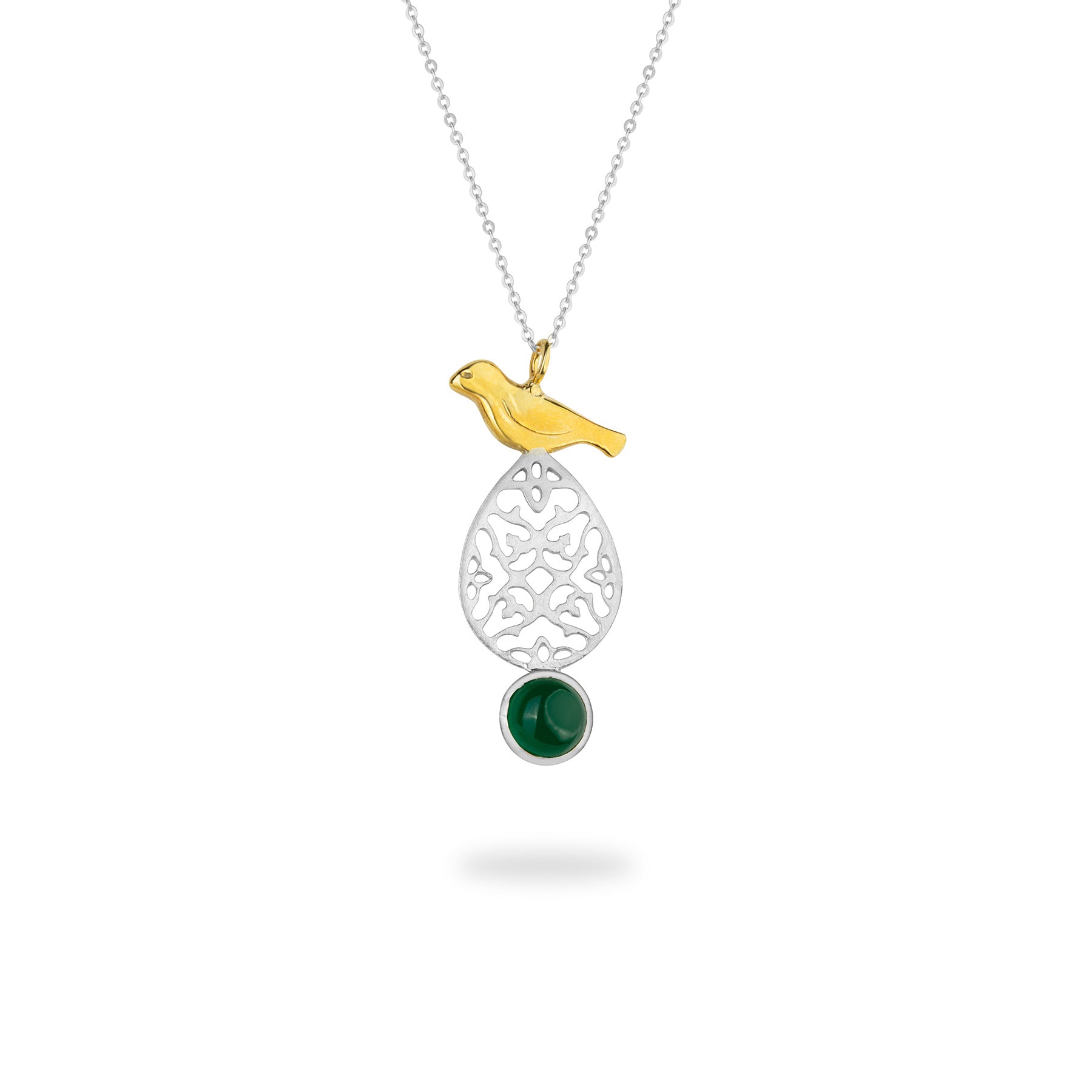Dangle Silver Bird Necklace on Cedar Tree with Agate Gemstone