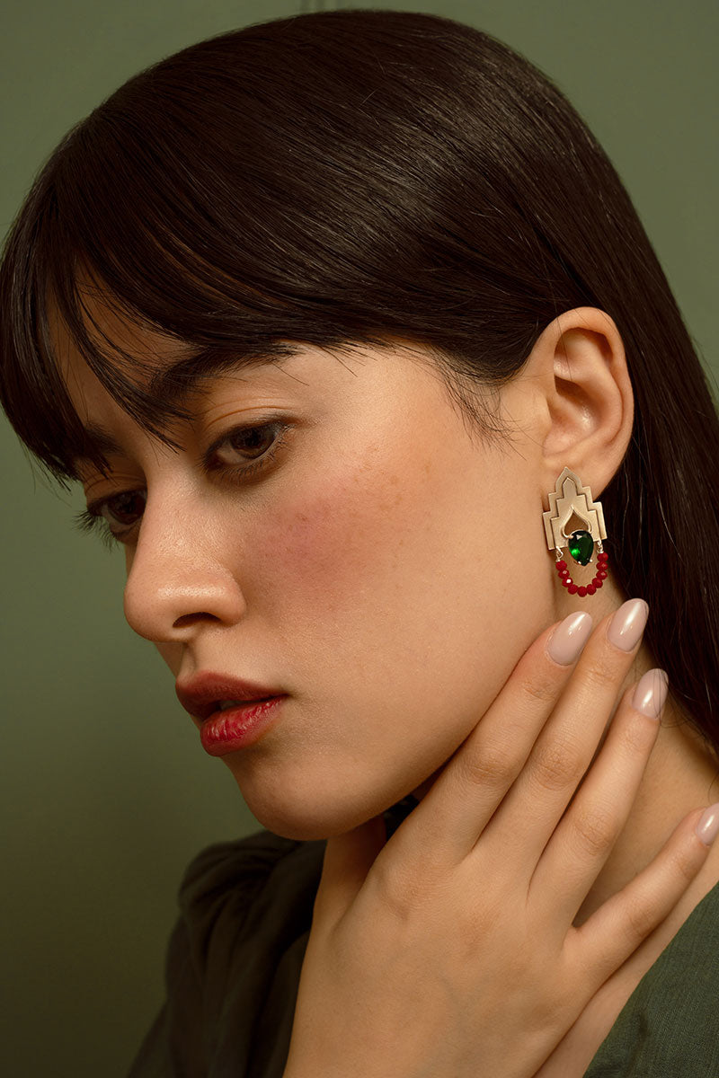 Sterling Silver Geometric Drop Colorful Earrings