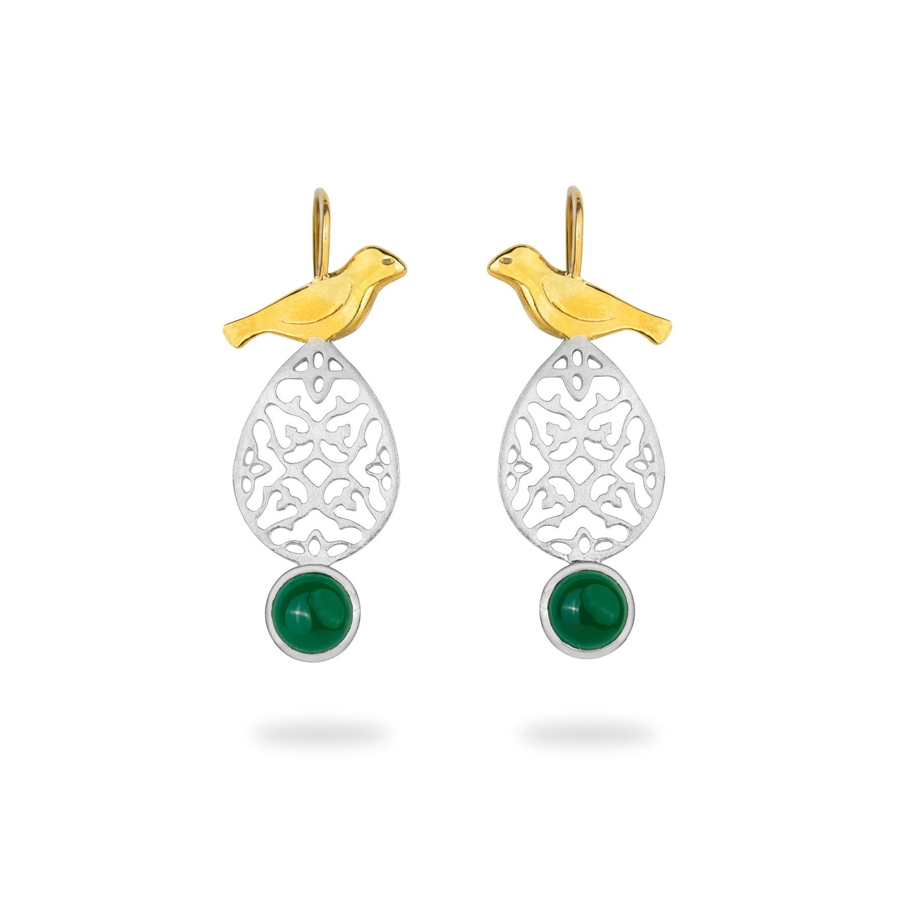 Dangle Silver Bird Earrings on Cedar Tree with Agate Gemstone