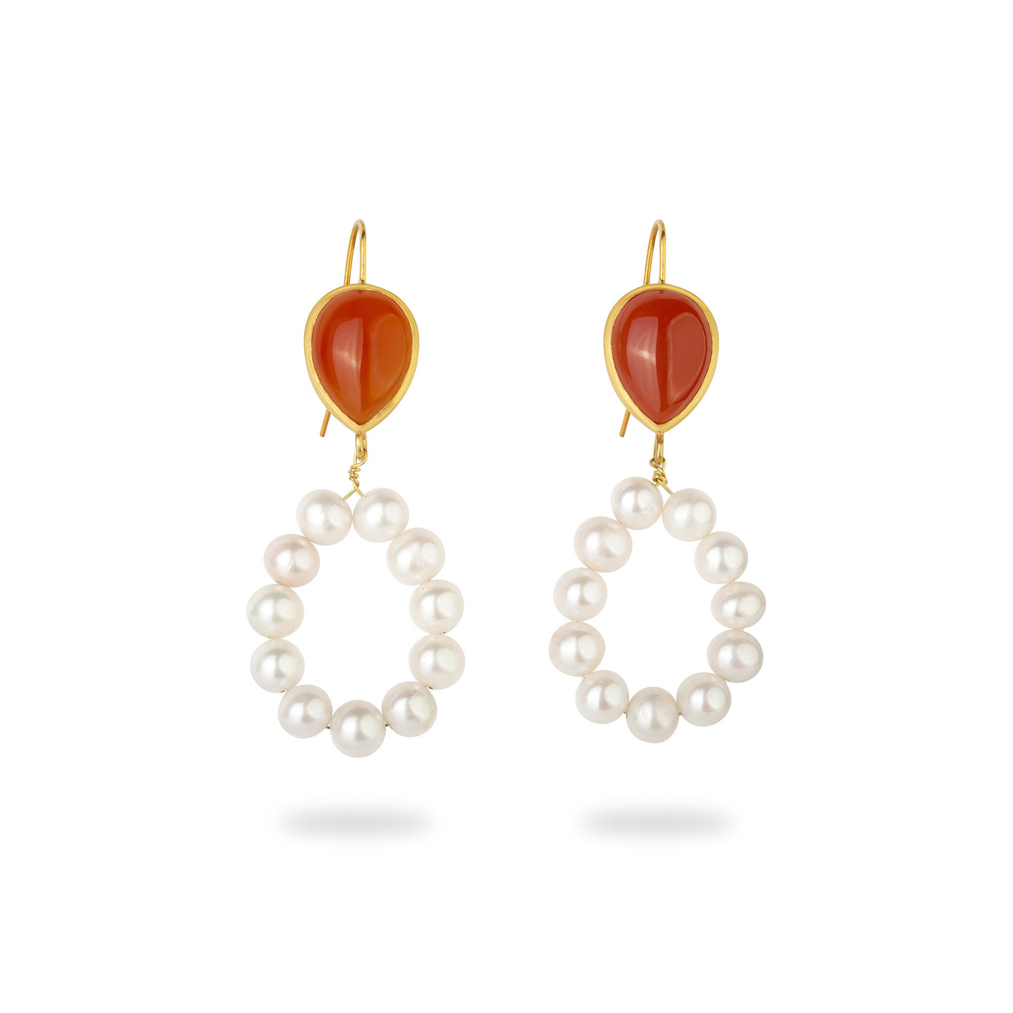 Gold Plated Silver Dangle Earrings with Agate and Freshwater Pearls