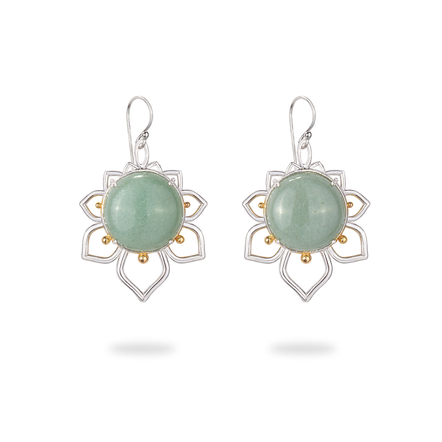 Silver Dangle Flower Earrings with Aventurine
