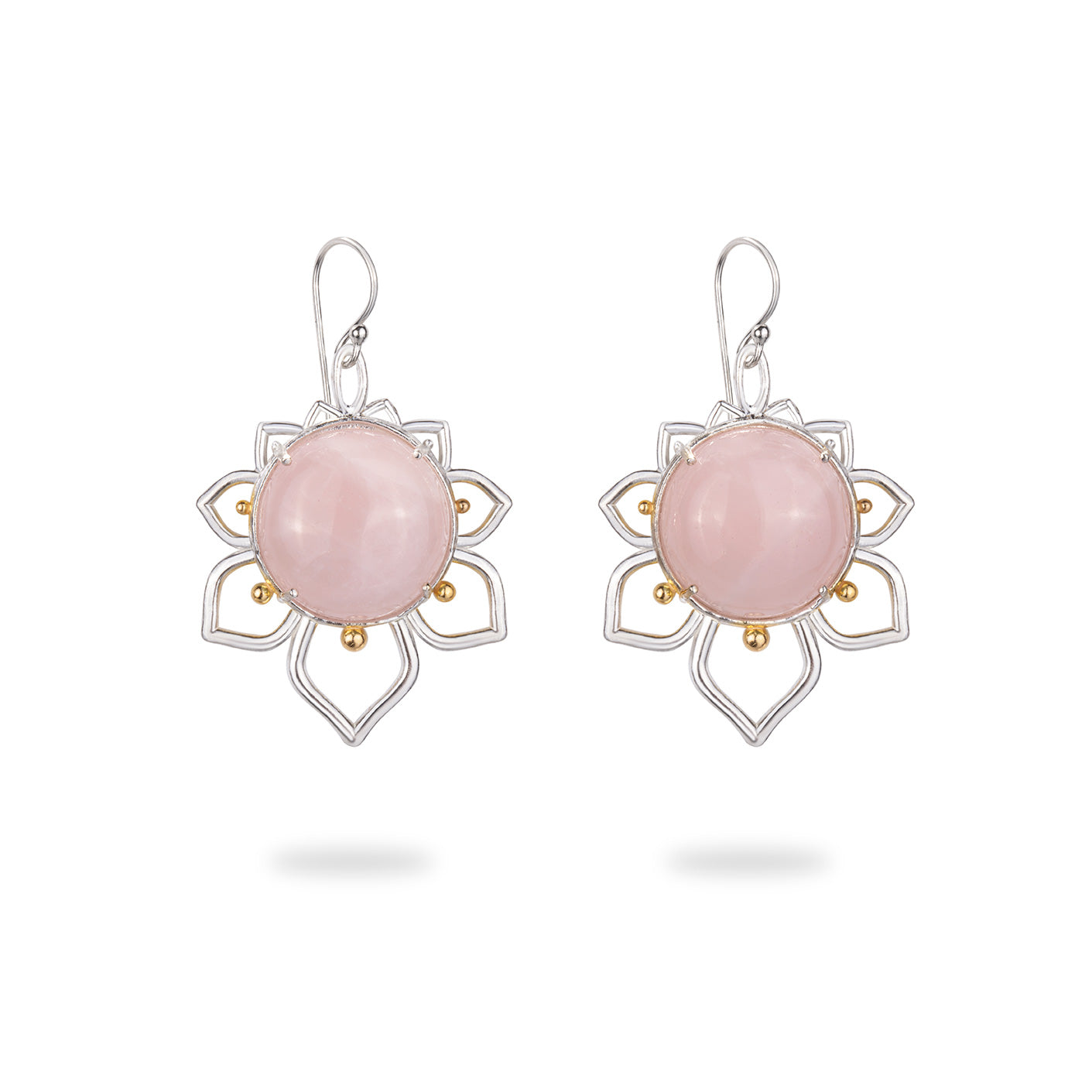 Silver Dangle Flower Earrings with Rose Quartz