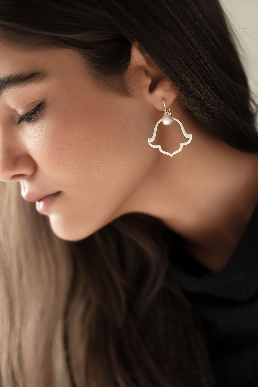 Sterling Silver Dangle Tulip Earrings with Freshwater Pearl