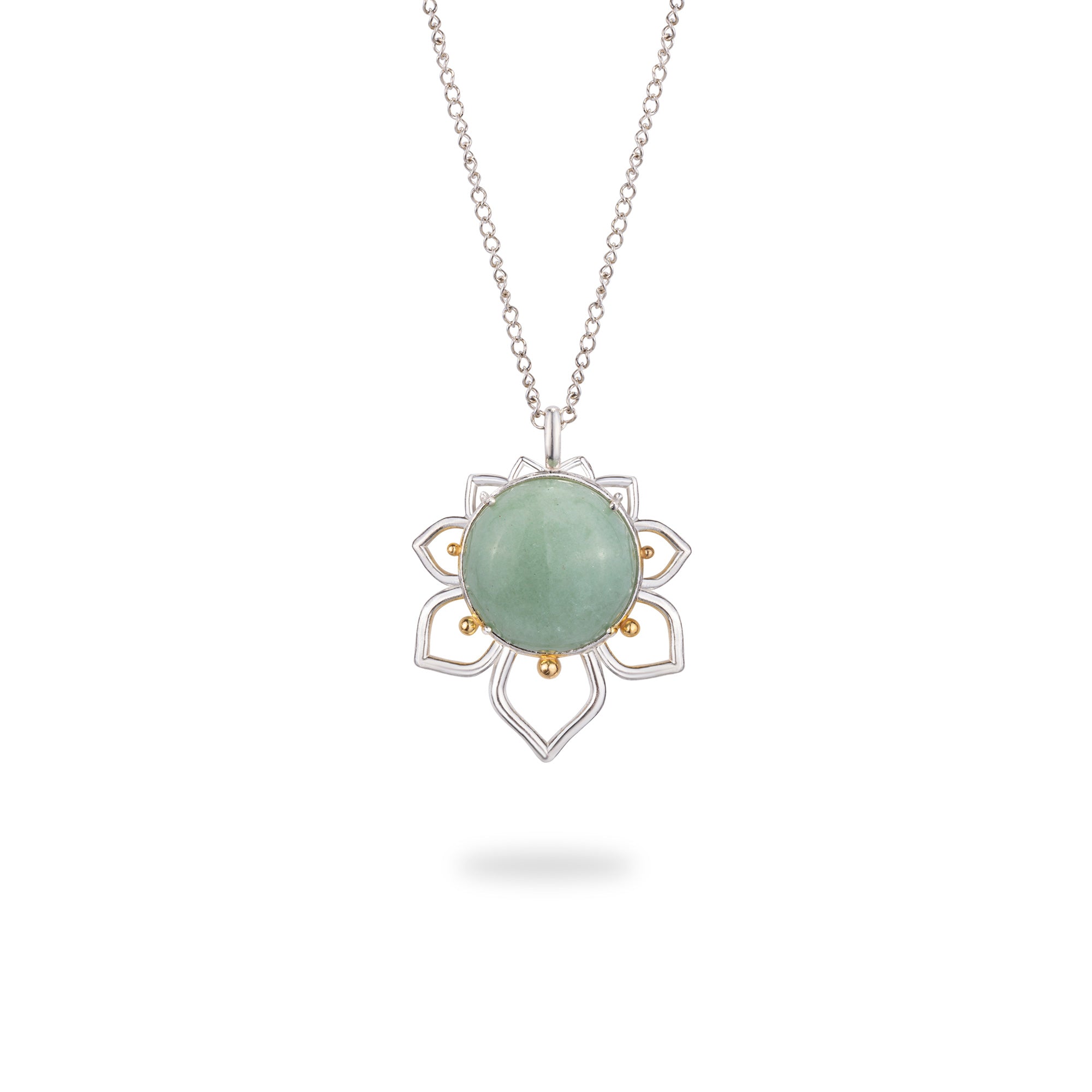 Silver Flower Necklace with Aventurine