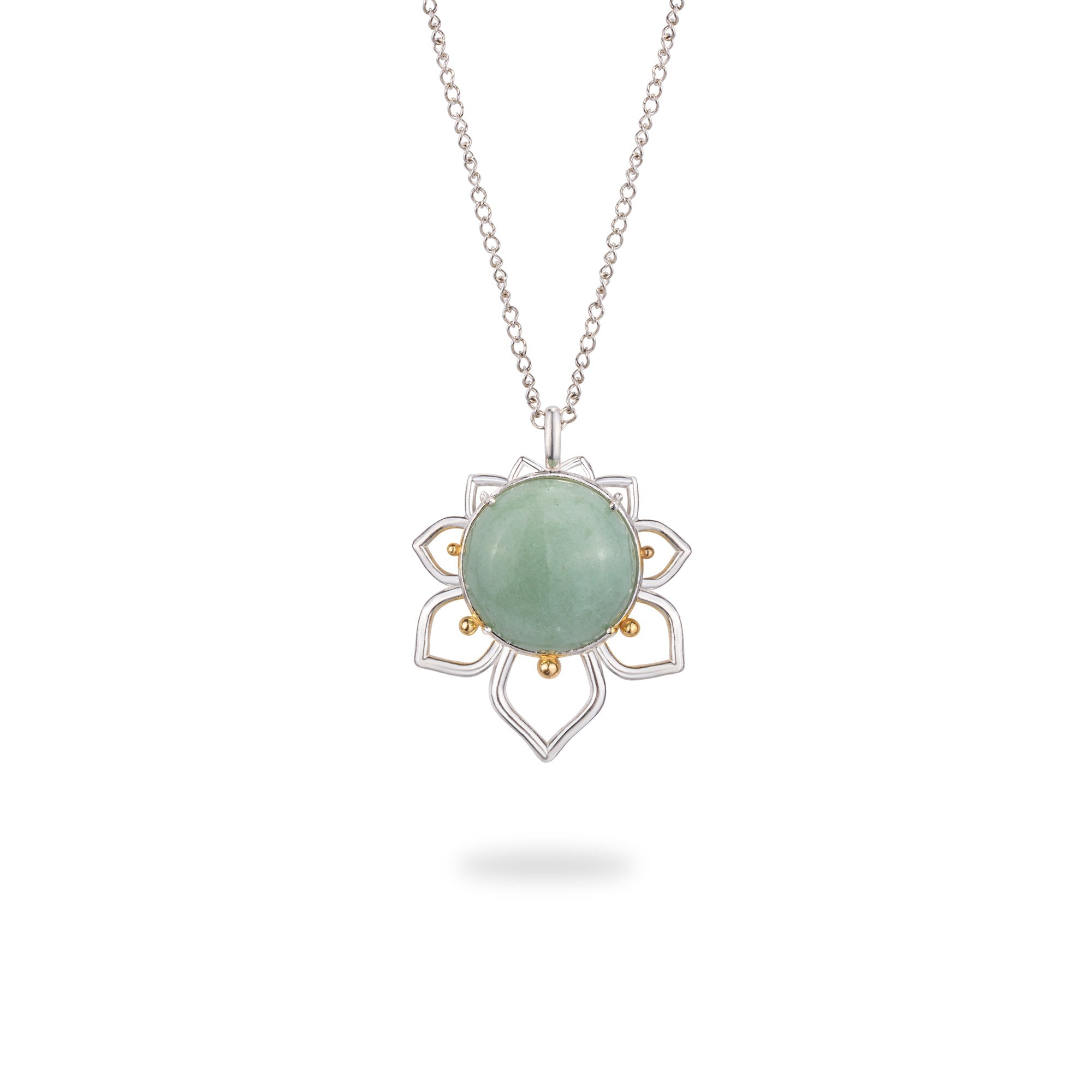 Silver Flower Necklace with Aventurine