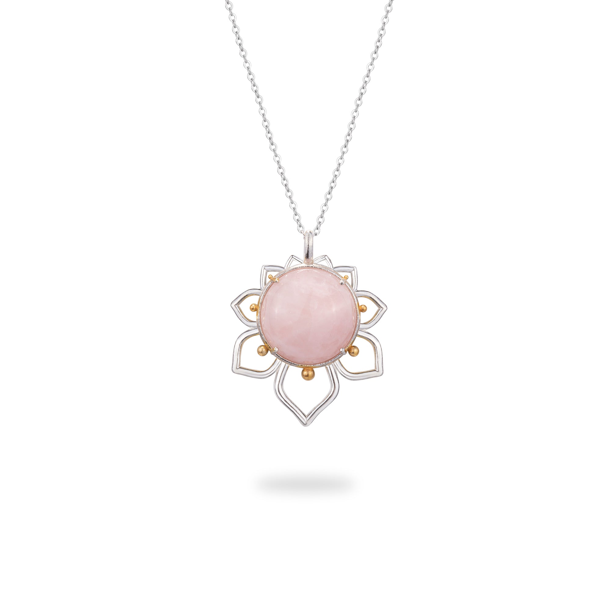 Silver Flower Necklace with Rose Quartz