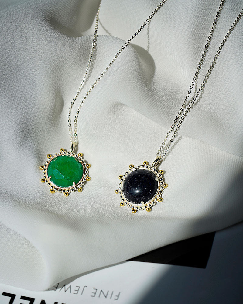 Sterling Silver Sun Necklace with Gemstones