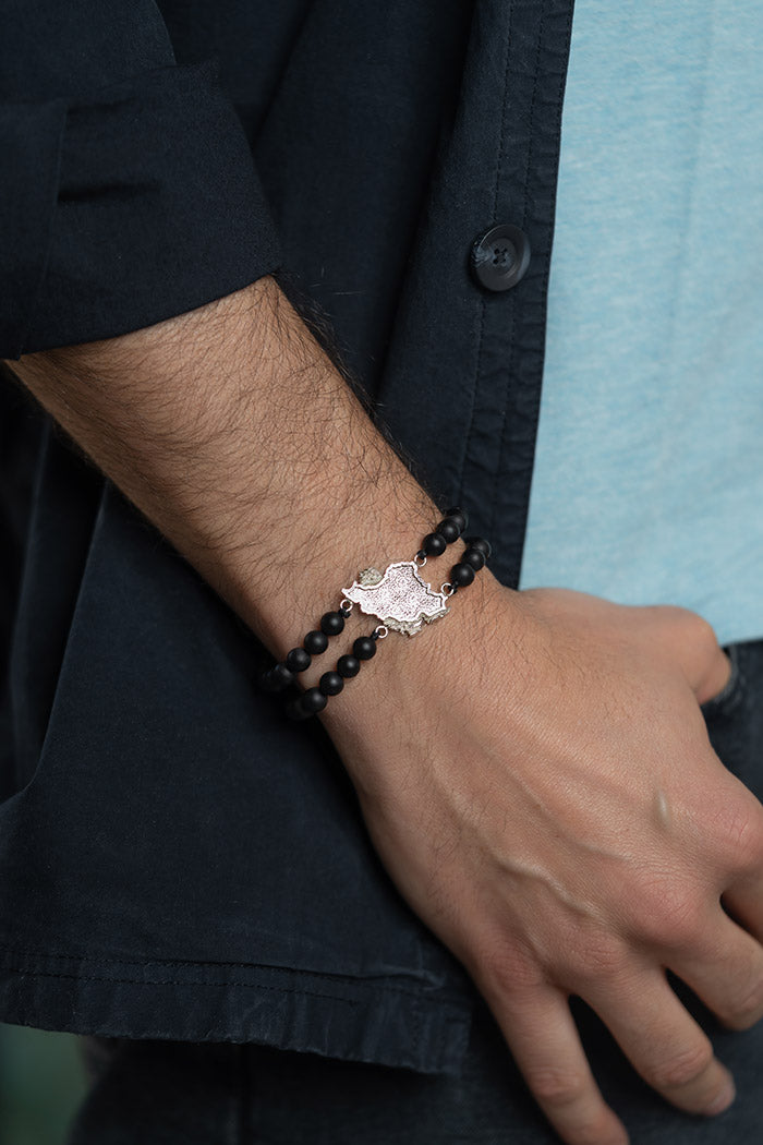 Sterling Silver Iran Map Men's Adjustable Bracelet