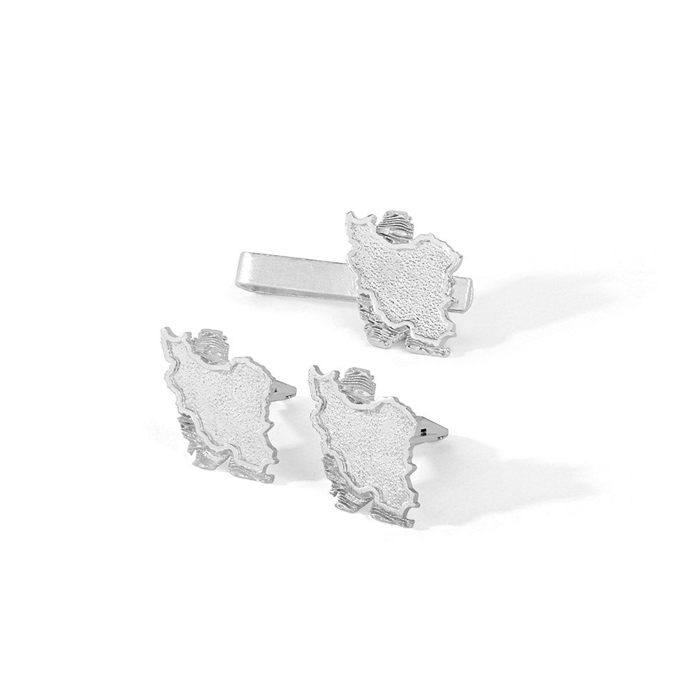Sterling Silver Iran Map Cufflinks and Tie bar