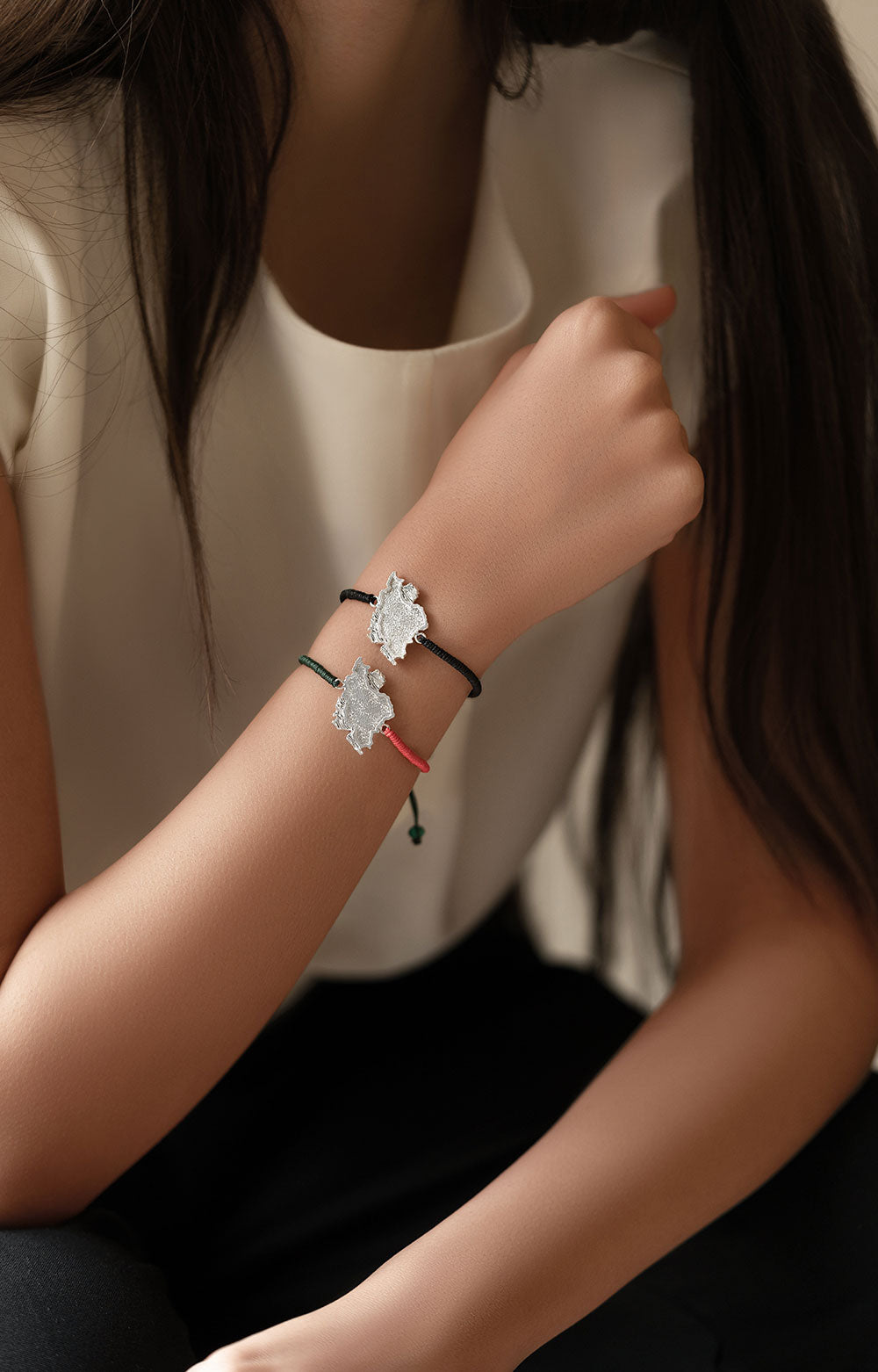 Sterling Silver Detailed Iran Map Unisex Adjustable Bracelet