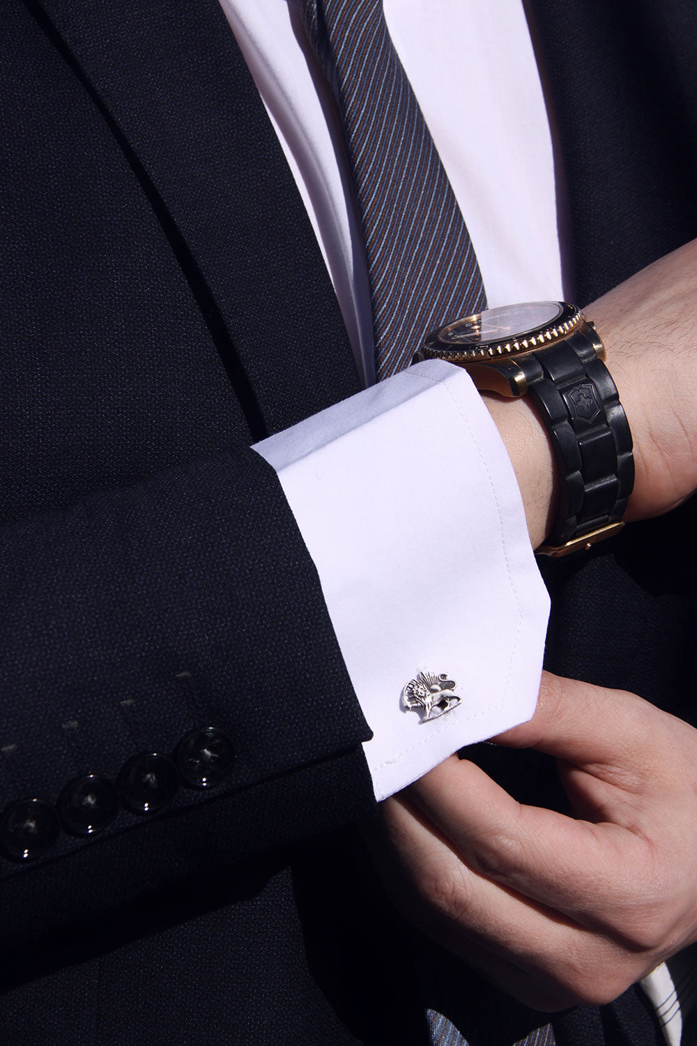 Silver Lion and Sun Cufflinks
