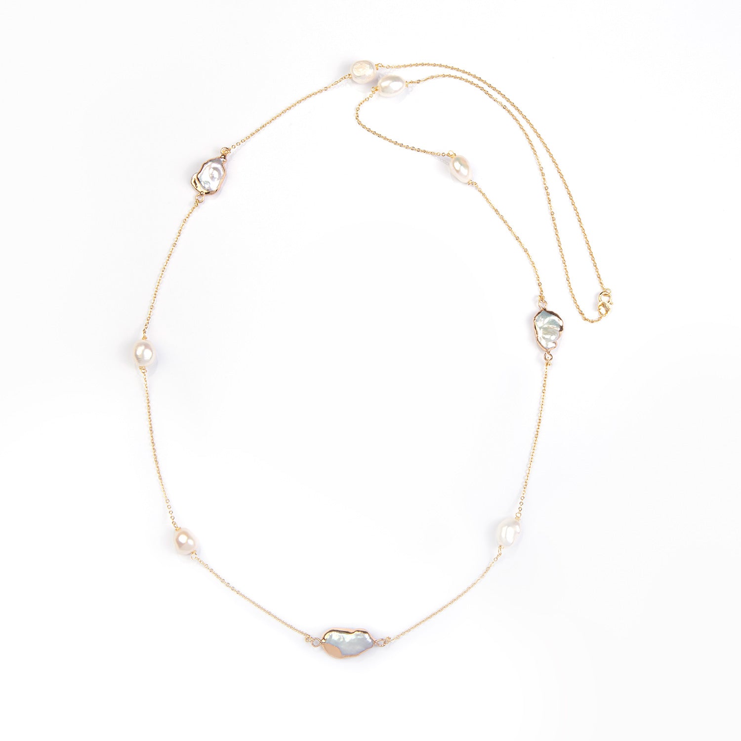 Gold Plated Silver Baroque Pearl Long Minimal Necklace