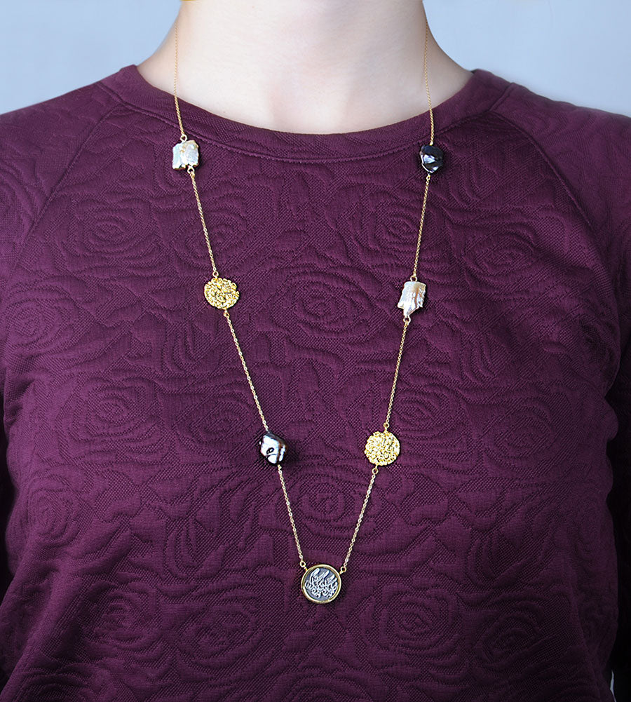 Sterling Silver Long Necklace with Baroque Pearl