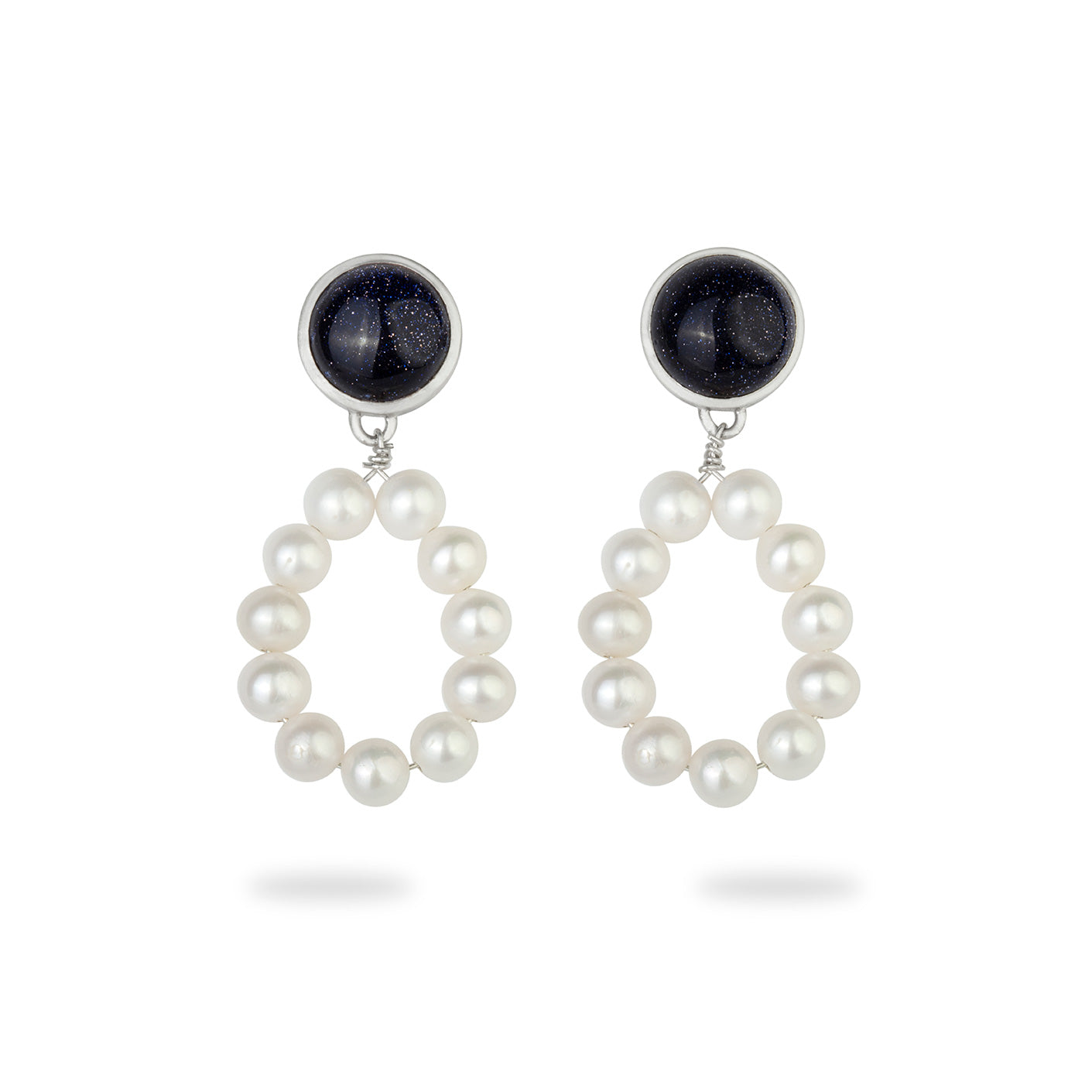 Silver Sunstone Earrings with Freshwater Pearls