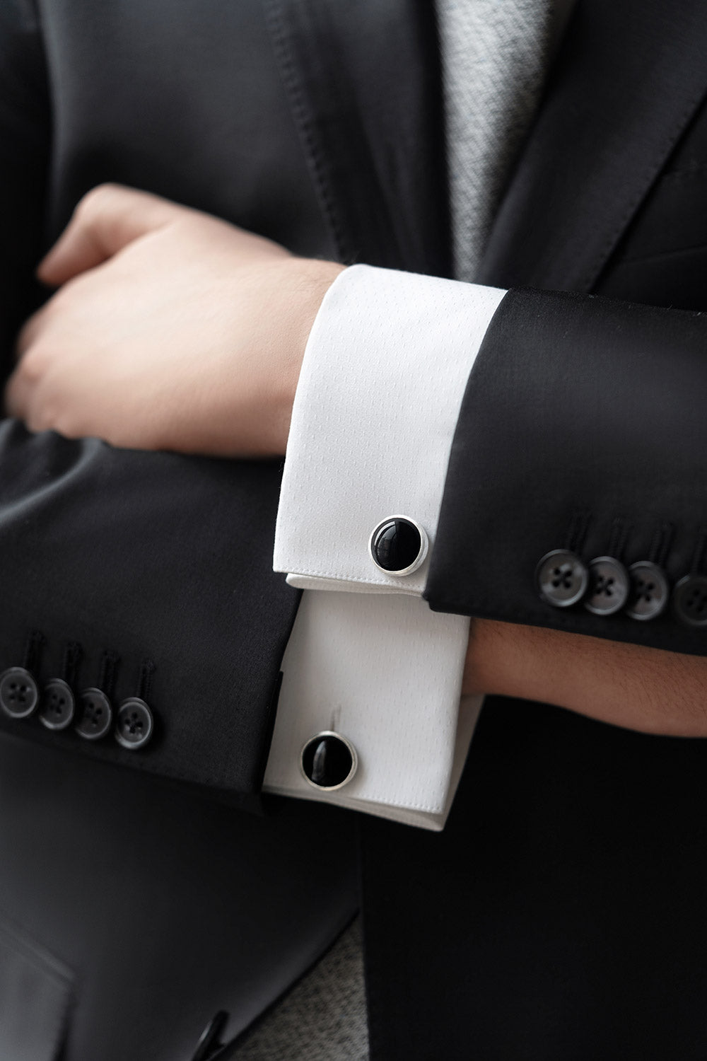 Silver Round Onyx Cufflinks