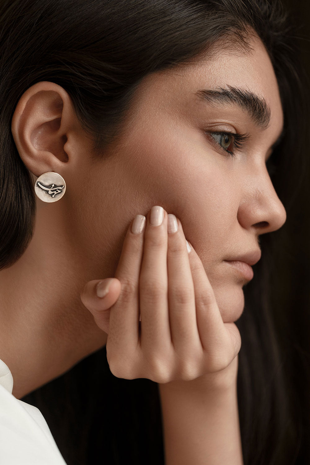 Sterling Silver Minimal Persian Calligraphy Stud Earrings