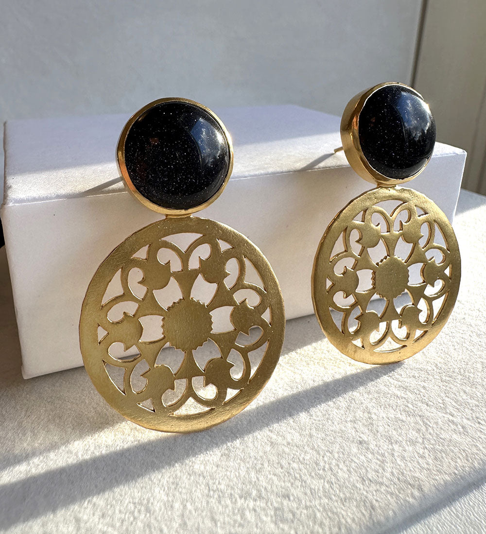 Silver Statement Earrings with Blue Sunstone