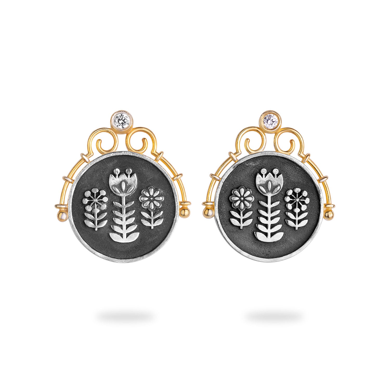 Sterling Silver Folk Art Flower Earrings