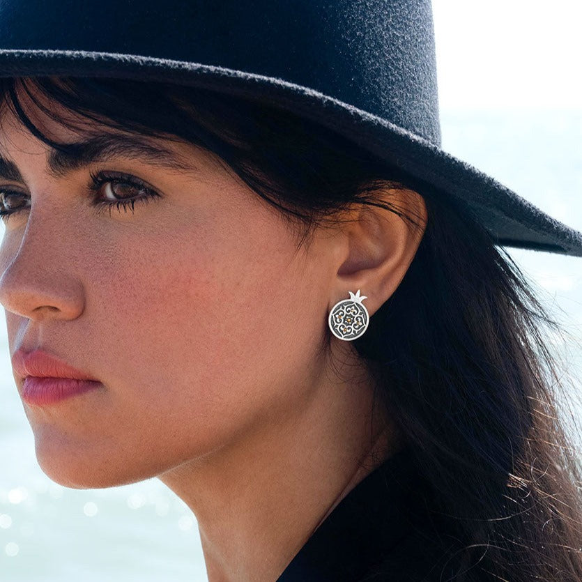 Sterling Silver Minimal Pomegranate Stud Earrings