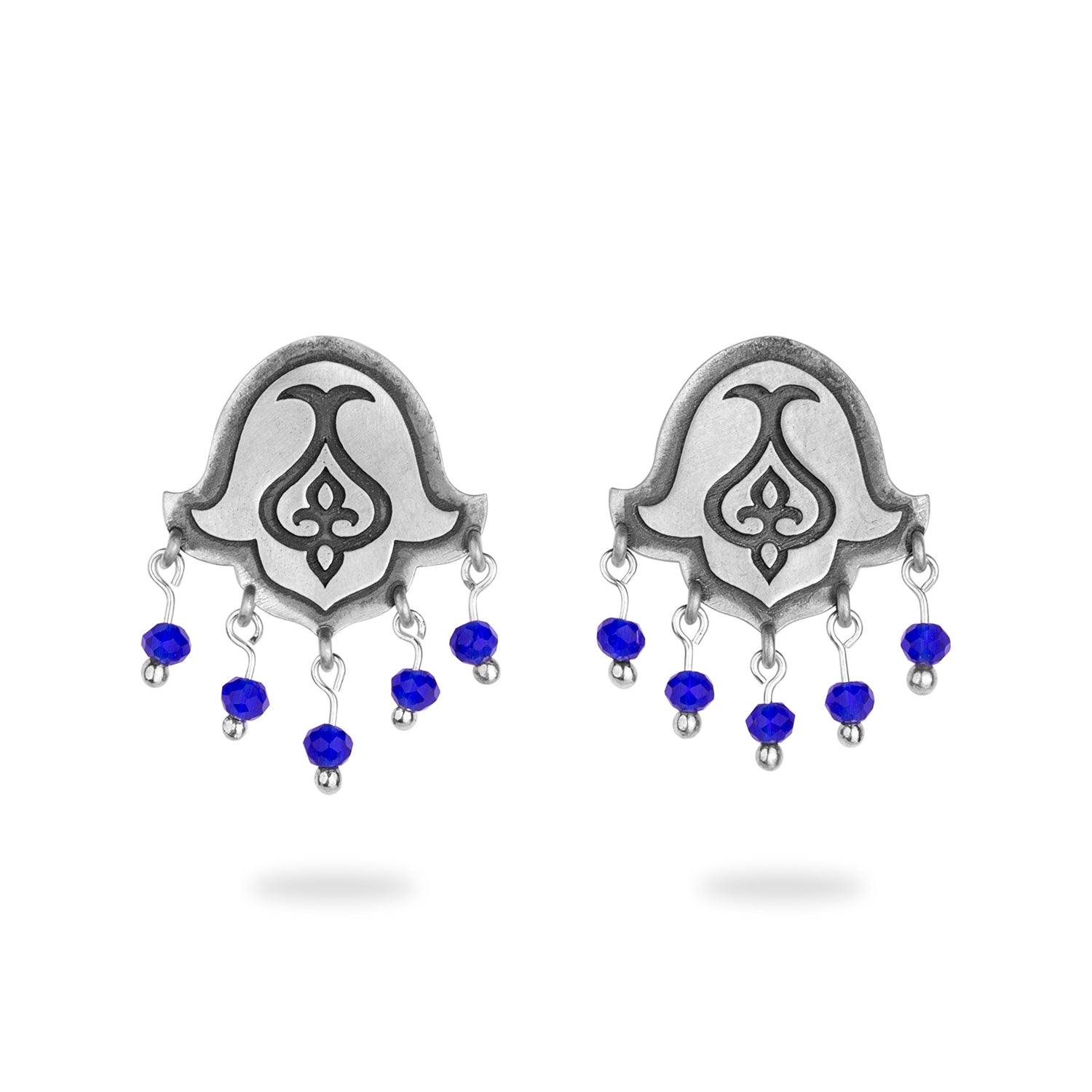 Silver Tulip Earrings with Blue Crystal Drops