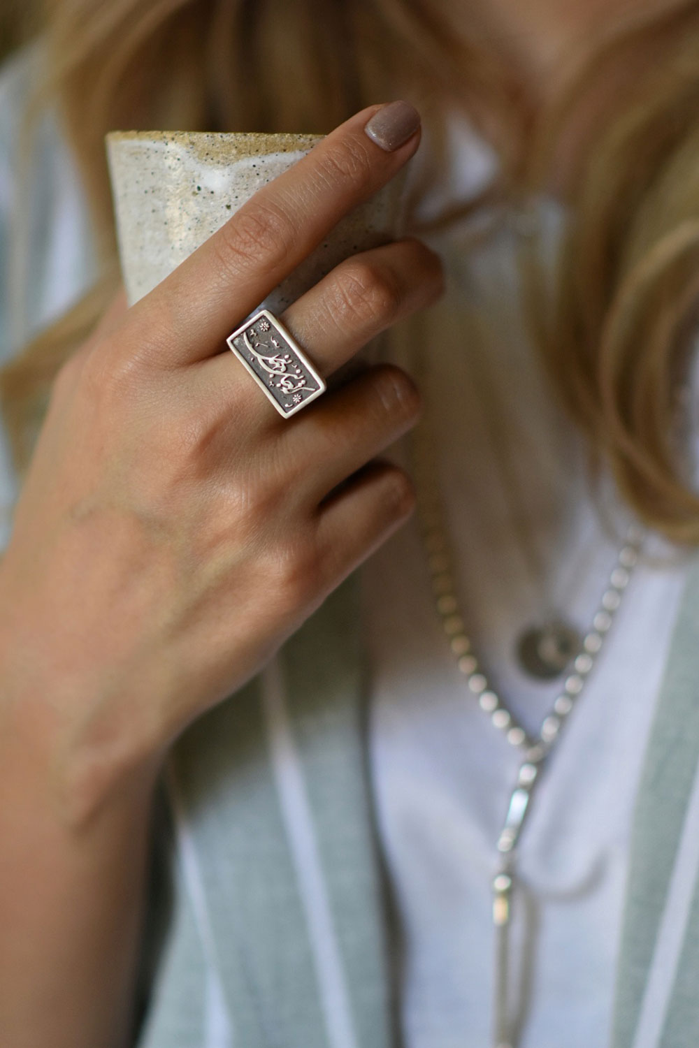 Silver Typography Signet Ring