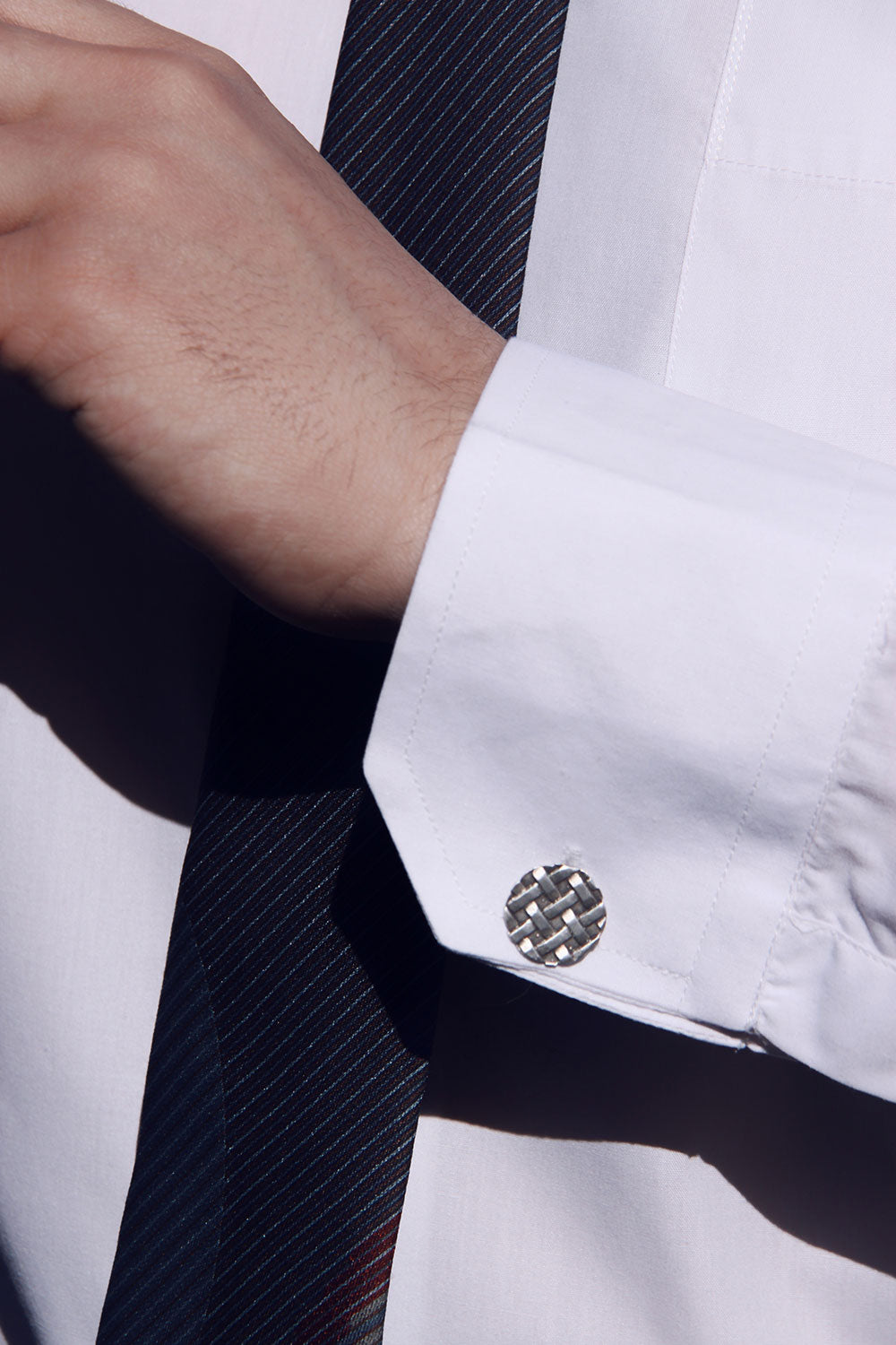 Silver Weave Style Round Cufflinks