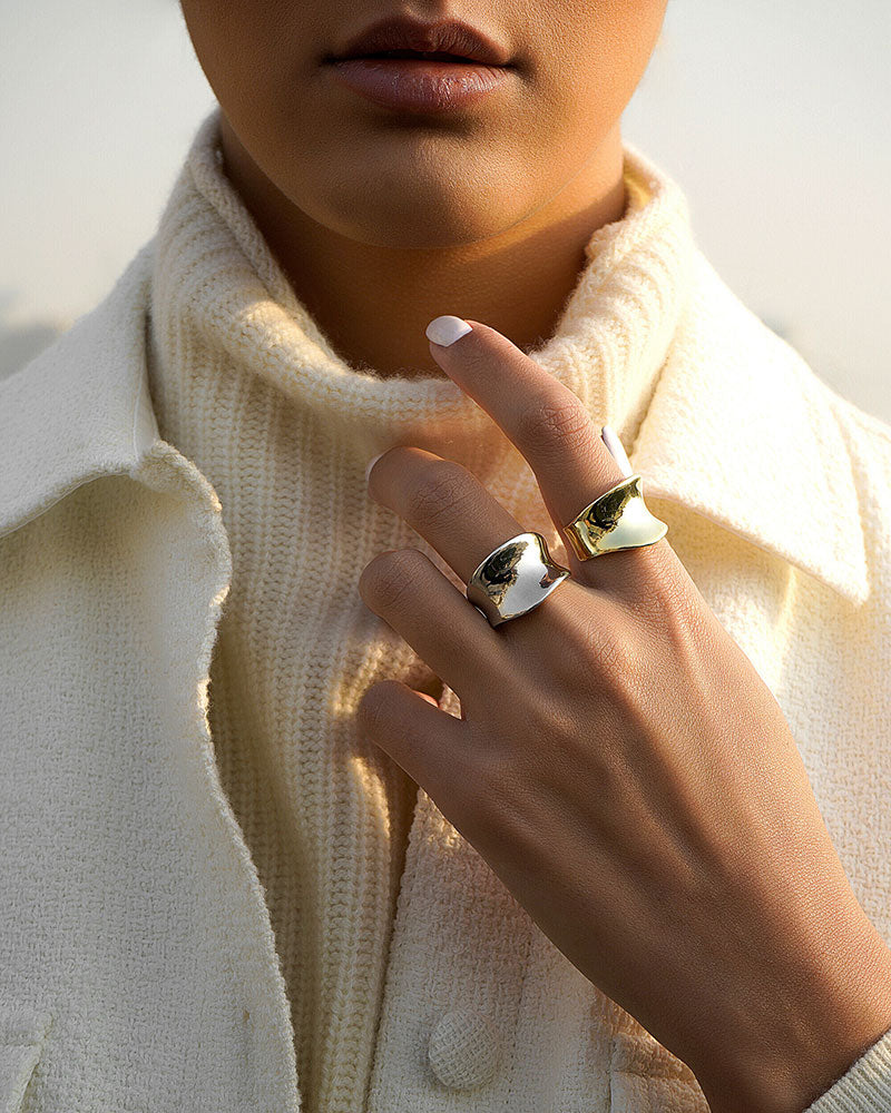 Silver Wide Band Concave Chunky Ring