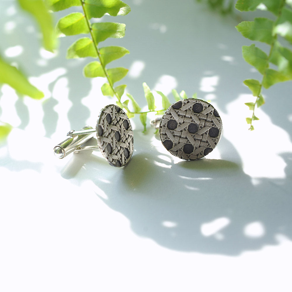 Sterling Silver Weave Pattern Round Cufflinks