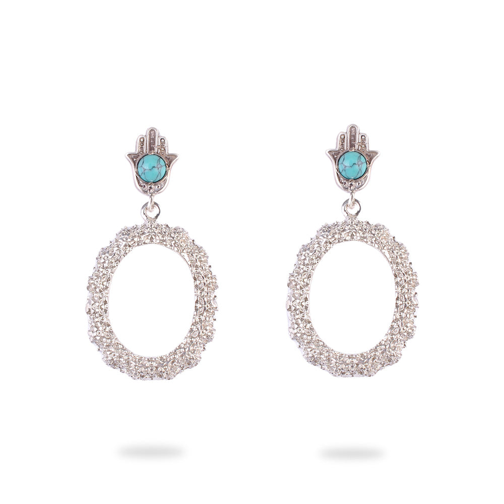 Sterling Silver Protecting Hamsa Hand Earrings with Turquoise