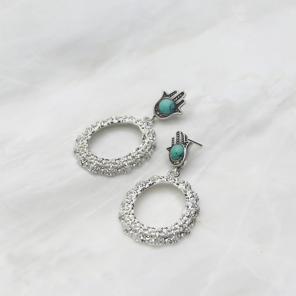 Sterling Silver Protecting Hamsa Hand Earrings with Turquoise