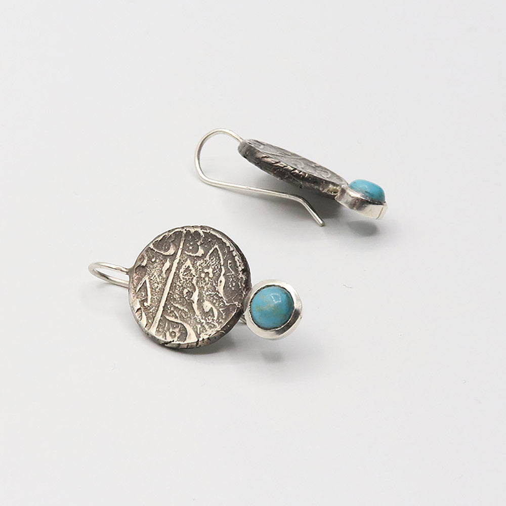 925 Sterling Silver Dangle Persian Earrings with Turquoise