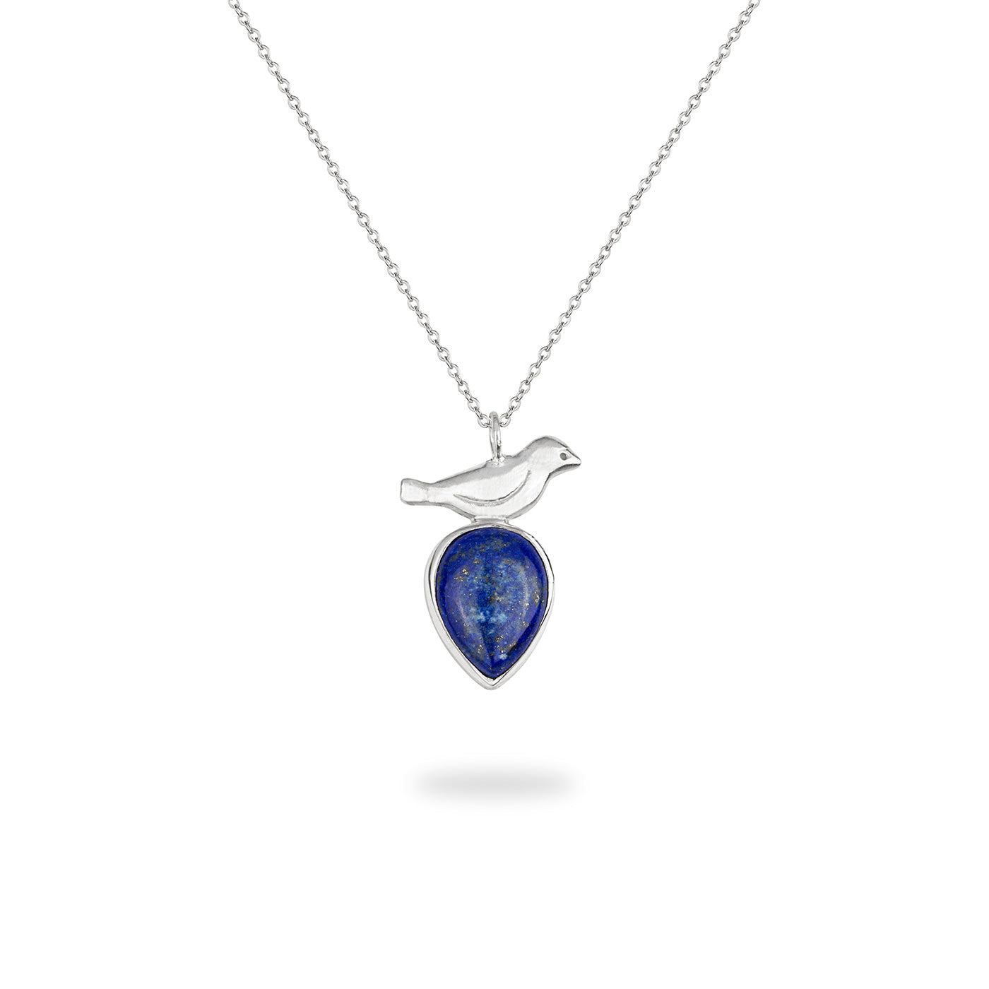 Silver Bird Necklace with Pear Lapis Lazuli