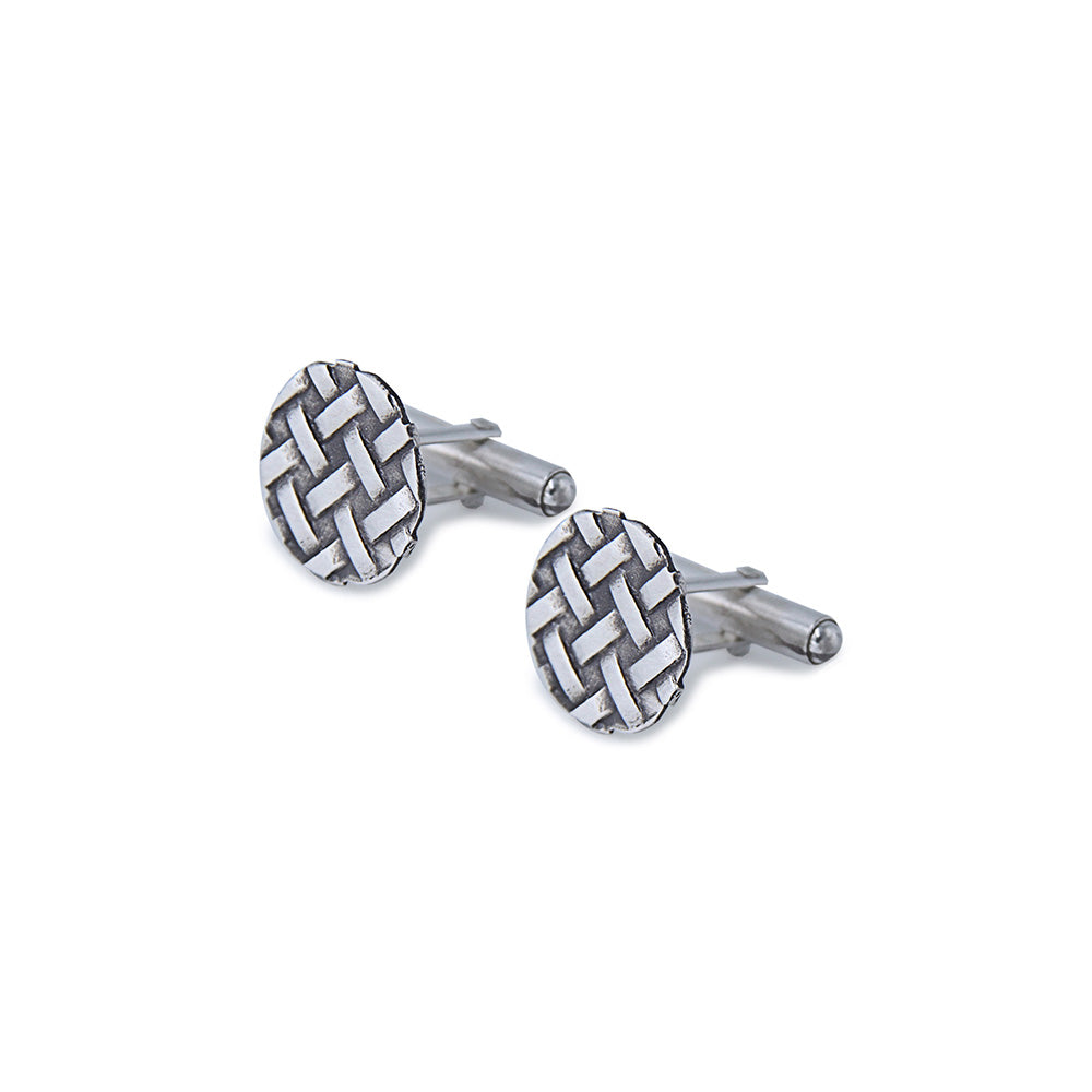 Sterling Silver Weave Style Round Cufflinks