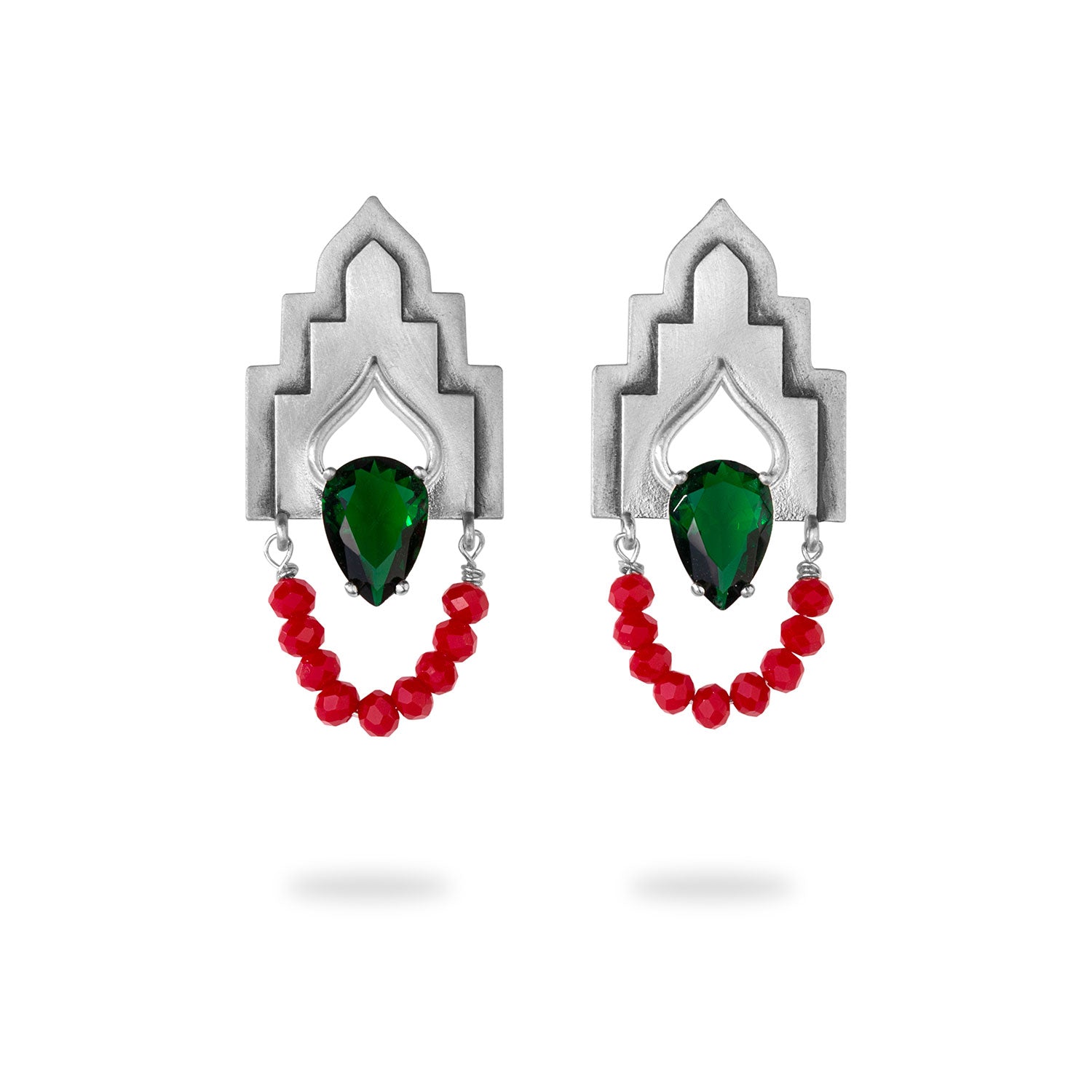 Silver Geometric Drop Colorful Earrings