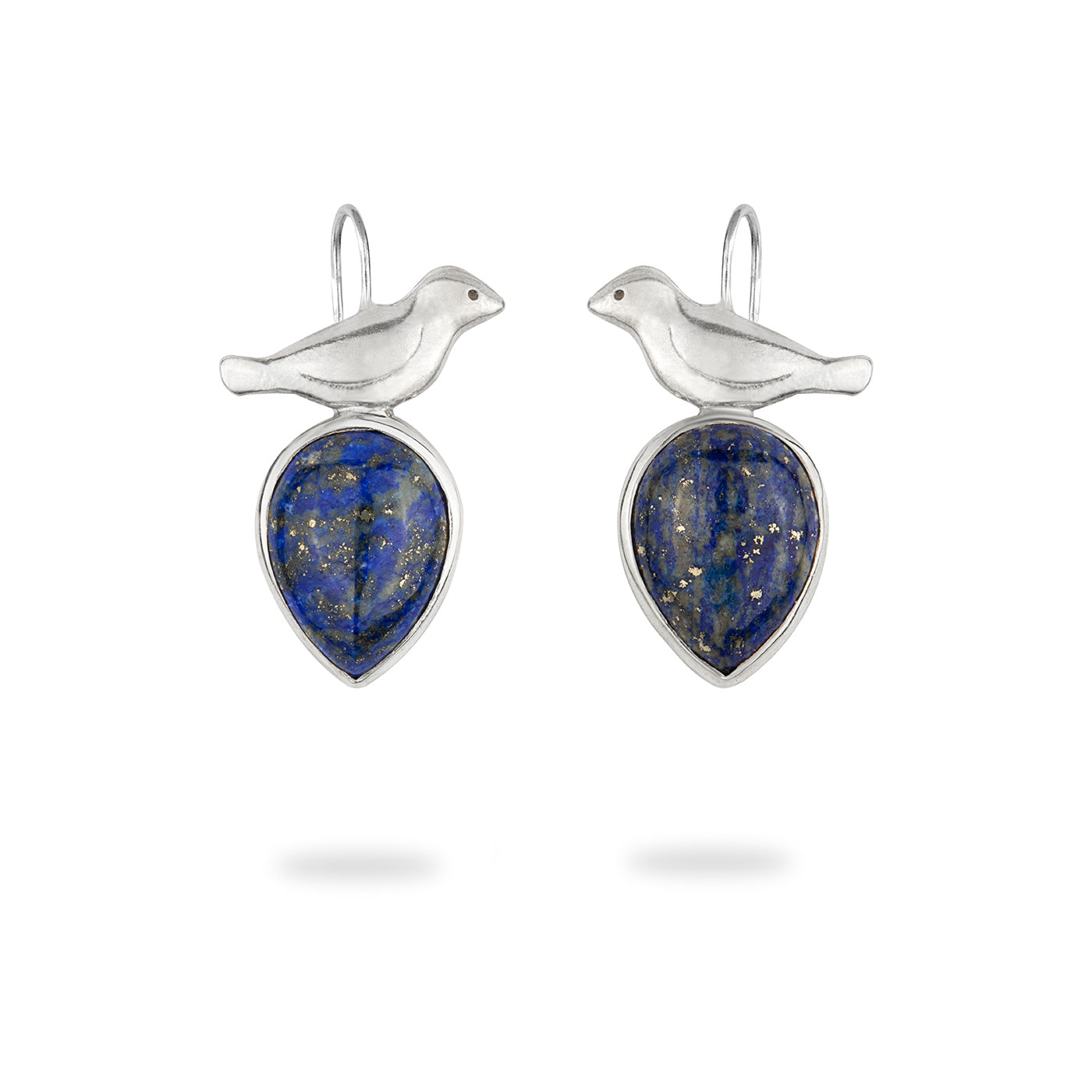 Dangle Silver Bird Earrings with Pear  Lapis Lazuli