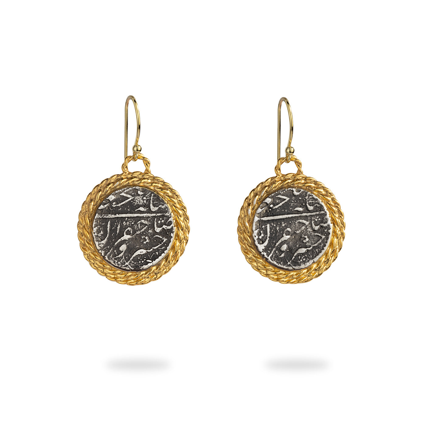 Silver Braided Coin Dangle Earrings