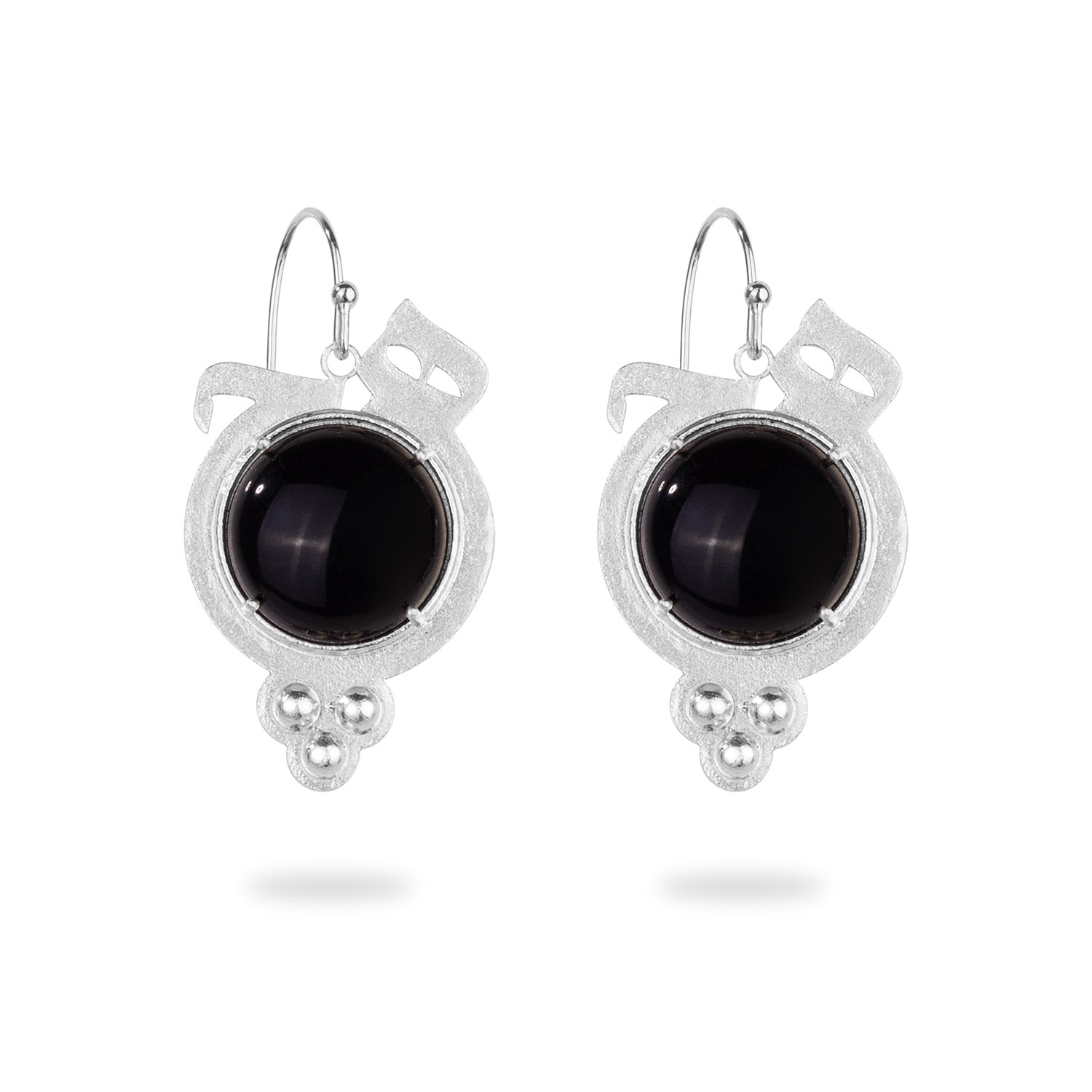 Sterling Silver Dangle Hich Earrings with Onyx