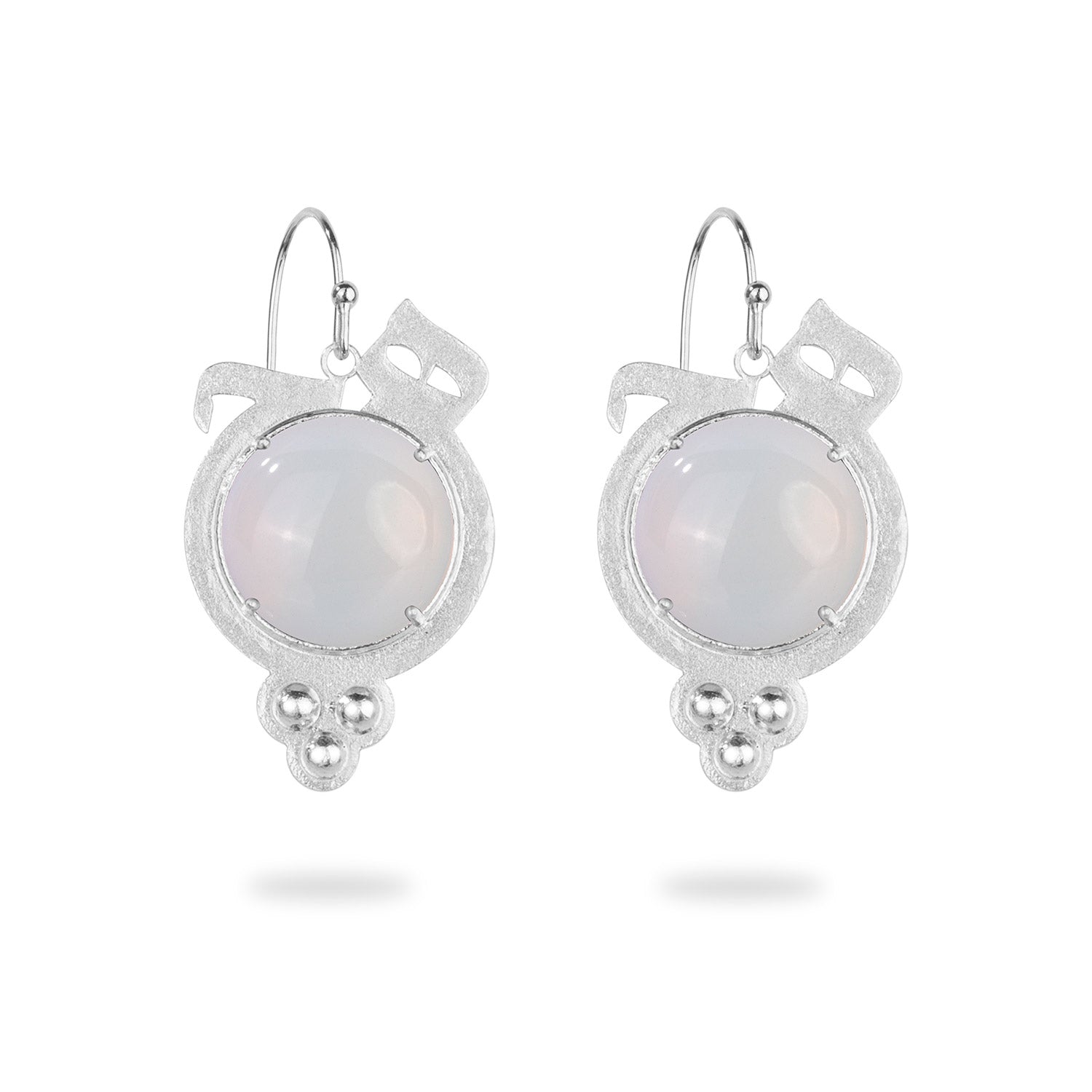 Silver Dangle Hich Earrings with Opal