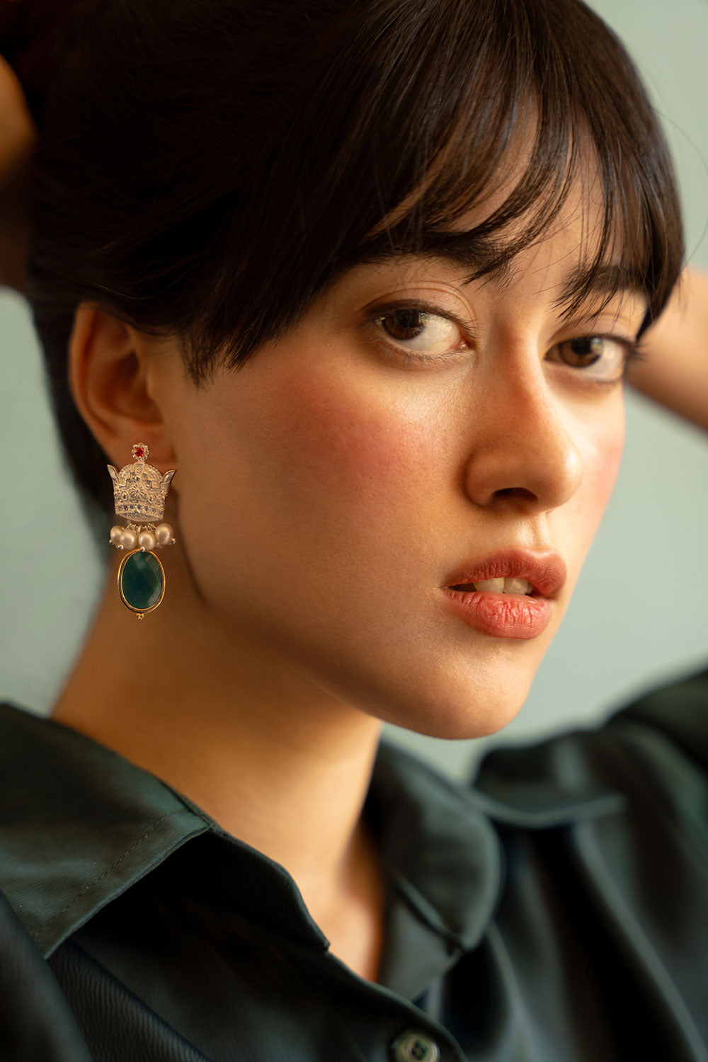 Silver Drop Crown Earrings with Freshwater Pearl and Drop Agate