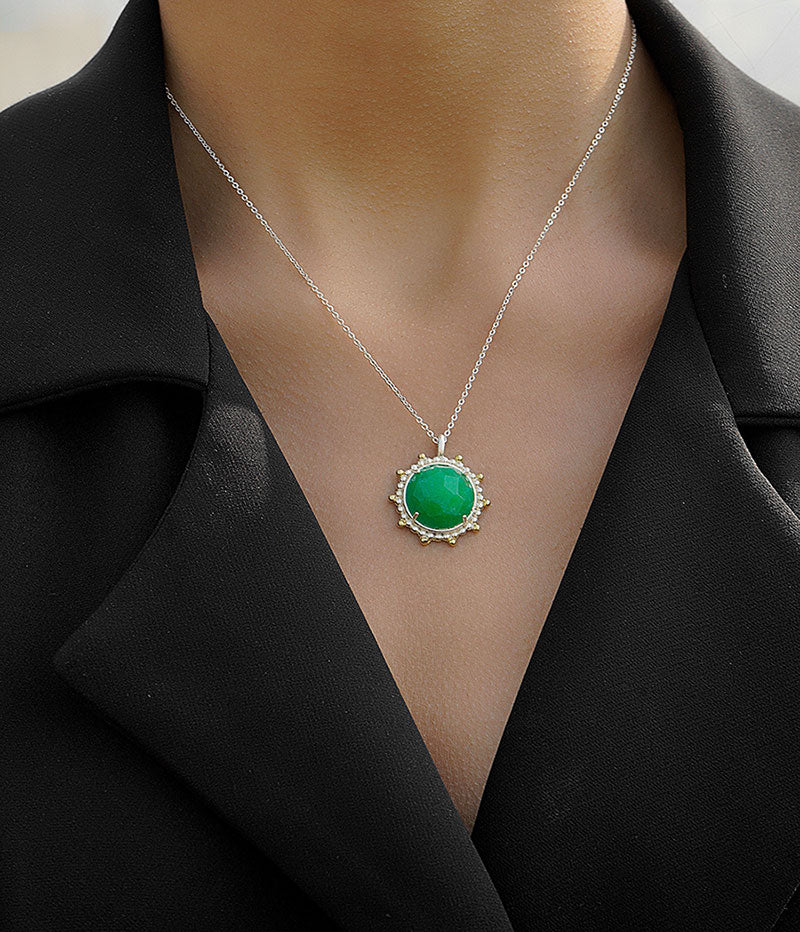 Silver Sun Necklace with Jade