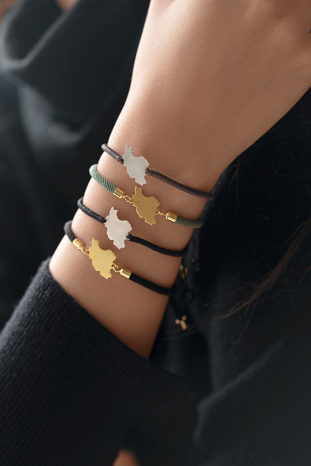 Sterling Silver Iran Map Unisex Cord Slider Bracelet